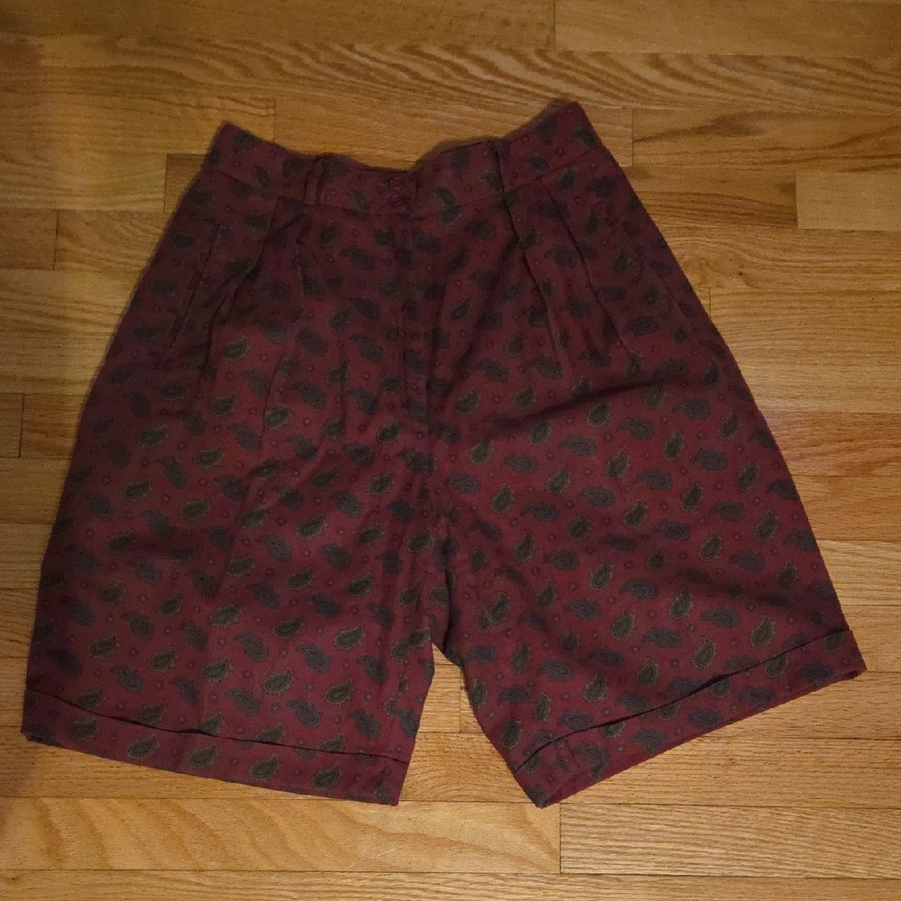 Burgundy Patterned Casual Shorts